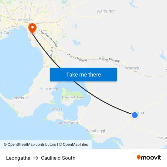 Leongatha to Caulfield South map