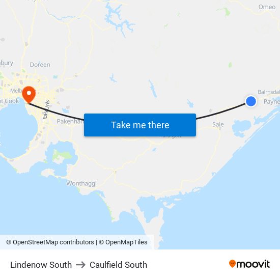 Lindenow South to Caulfield South map