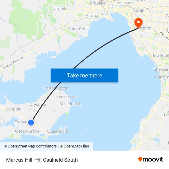 Marcus Hill to Caulfield South map