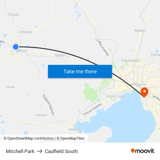 Mitchell Park to Caulfield South map