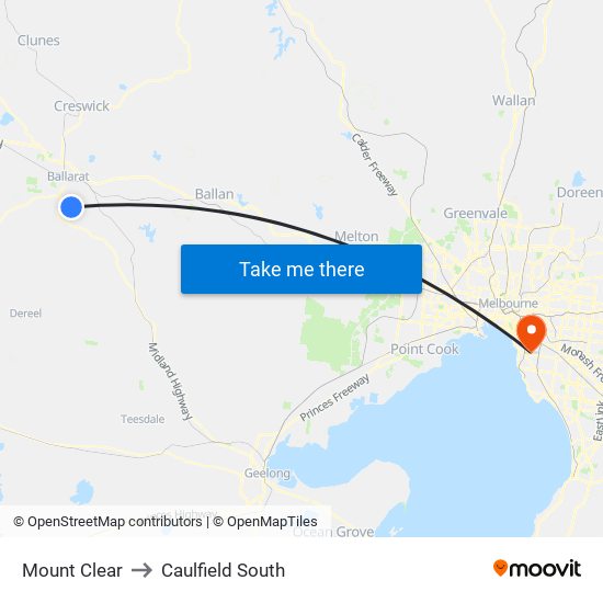 Mount Clear to Caulfield South map