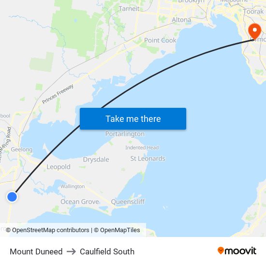 Mount Duneed to Caulfield South map