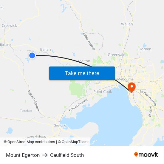 Mount Egerton to Caulfield South map