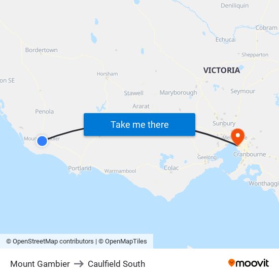 Mount Gambier to Caulfield South map