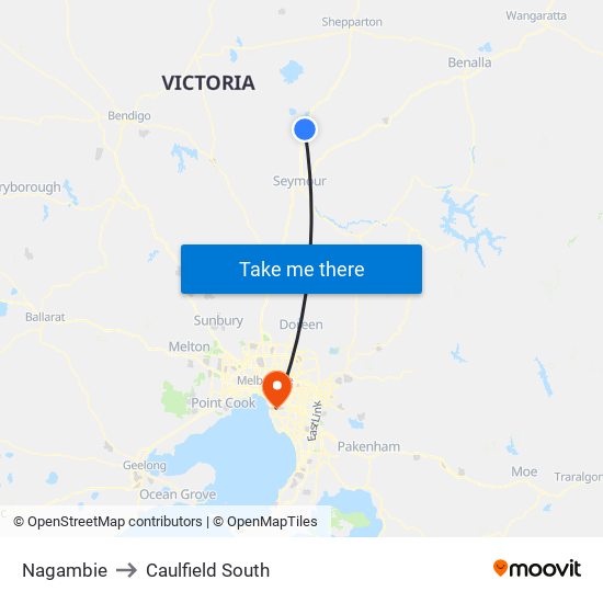 Nagambie to Caulfield South map