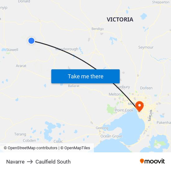 Navarre to Caulfield South map
