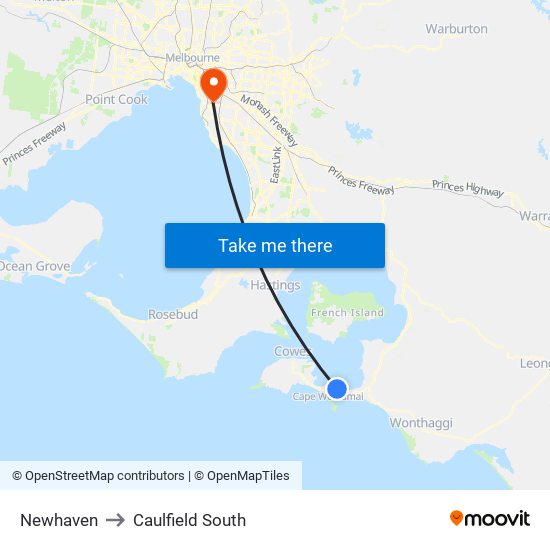 Newhaven to Caulfield South map