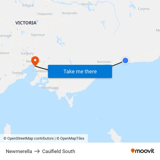 Newmerella to Caulfield South map