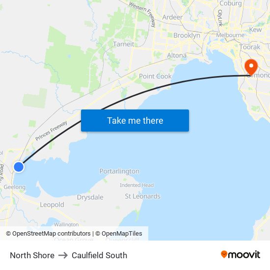 North Shore to Caulfield South map