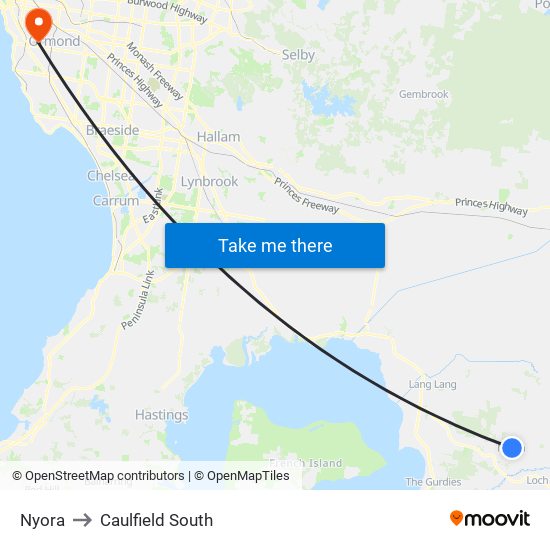 Nyora to Caulfield South map