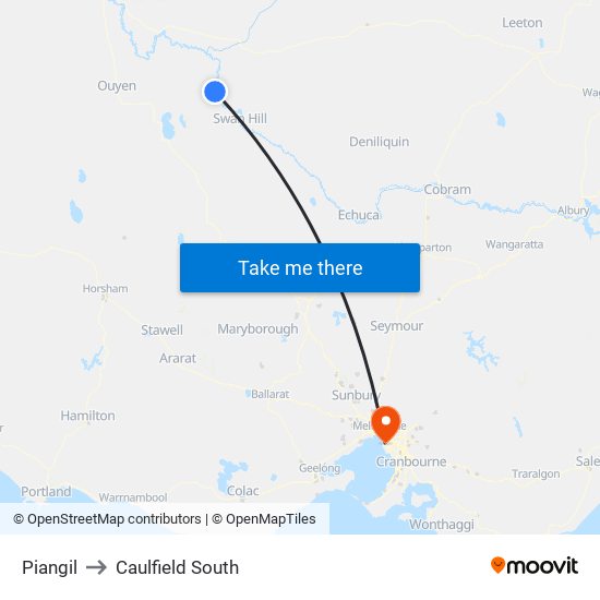 Piangil to Caulfield South map