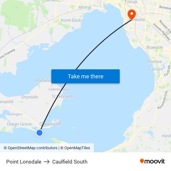 Point Lonsdale to Caulfield South map