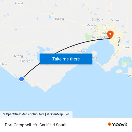 Port Campbell to Caulfield South map