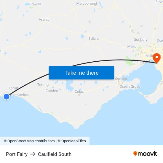 Port Fairy to Caulfield South map