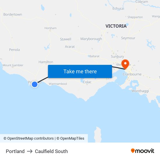 Portland to Caulfield South map