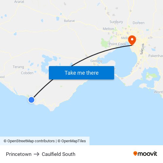 Princetown to Caulfield South map