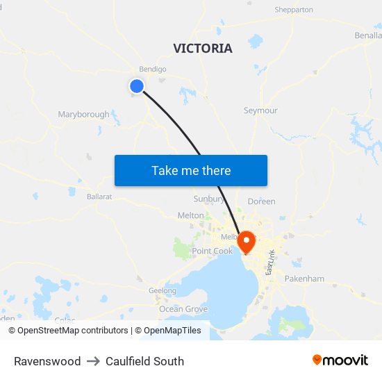 Ravenswood to Caulfield South map