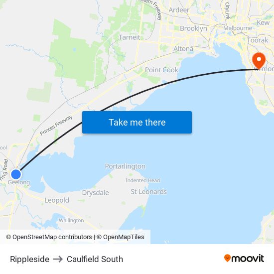 Rippleside to Caulfield South map