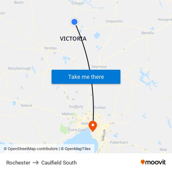 Rochester to Caulfield South map