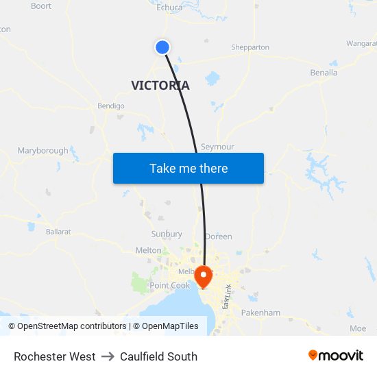 Rochester West to Caulfield South map