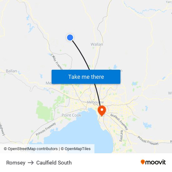 Romsey to Caulfield South map