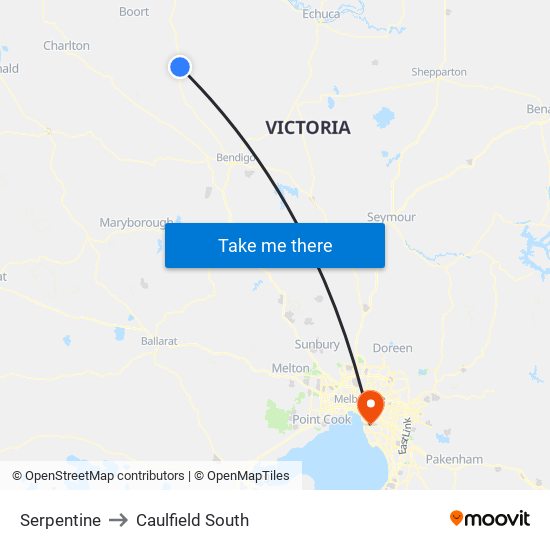 Serpentine to Caulfield South map