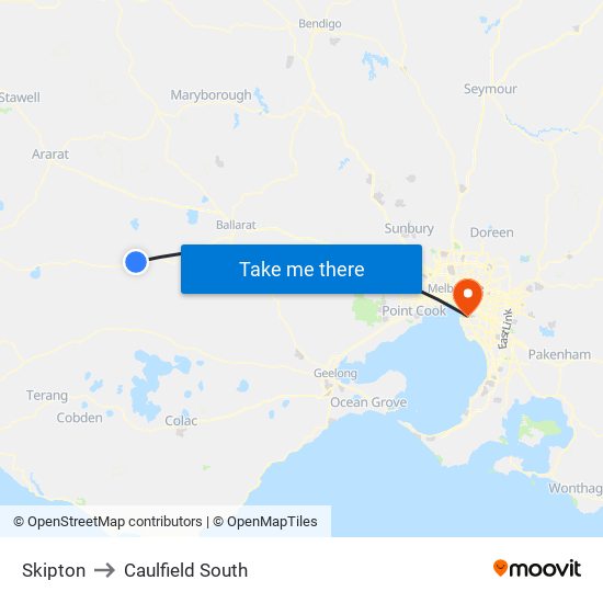 Skipton to Caulfield South map