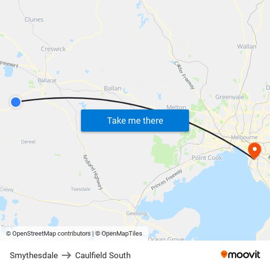 Smythesdale to Caulfield South map