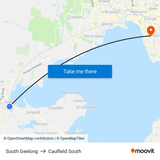 South Geelong to Caulfield South map