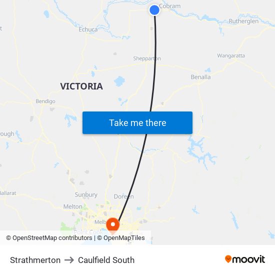 Strathmerton to Caulfield South map