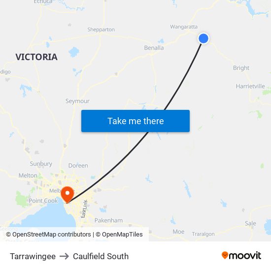 Tarrawingee to Caulfield South map