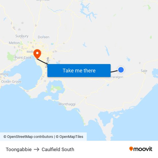 Toongabbie to Caulfield South map