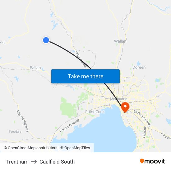 Trentham to Caulfield South map