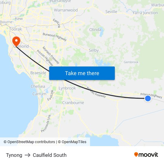 Tynong to Caulfield South map