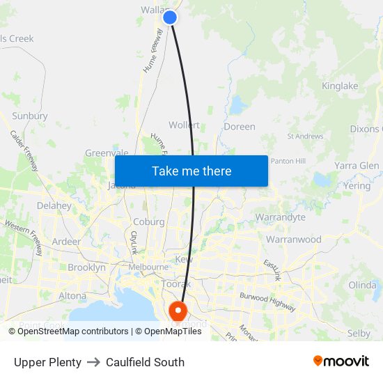 Upper Plenty to Caulfield South map