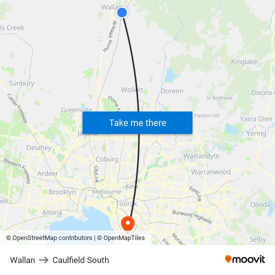 Wallan to Caulfield South map