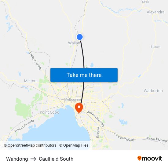 Wandong to Caulfield South map