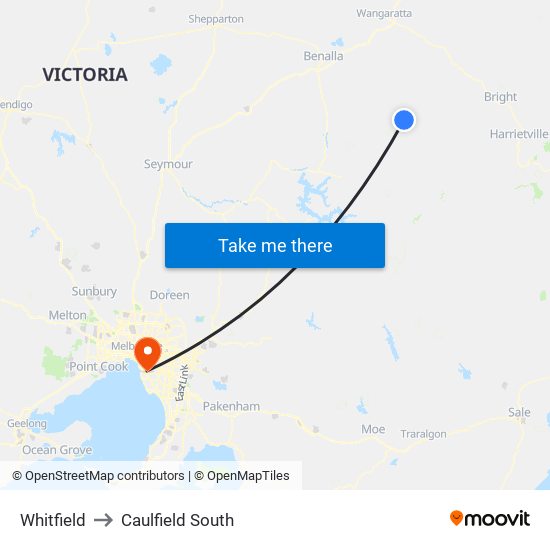 Whitfield to Caulfield South map