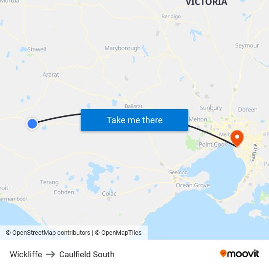 Wickliffe to Caulfield South map