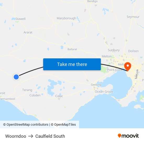 Woorndoo to Caulfield South map