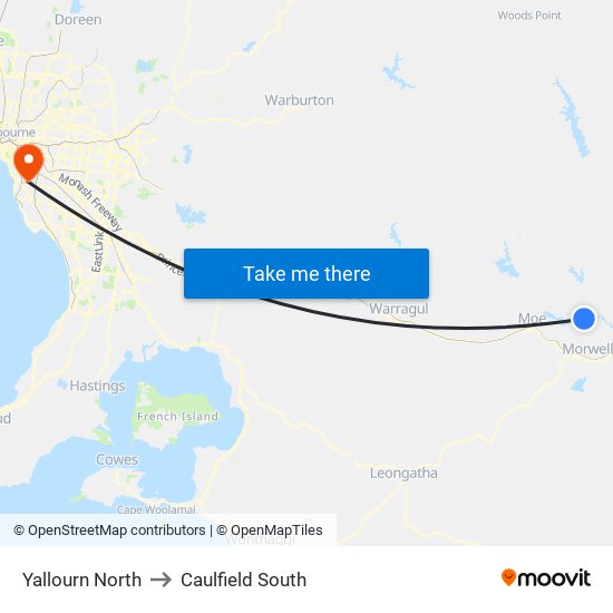 Yallourn North to Caulfield South map