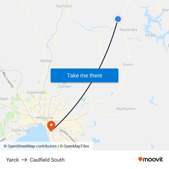 Yarck to Caulfield South map