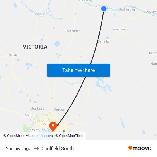 Yarrawonga to Caulfield South map