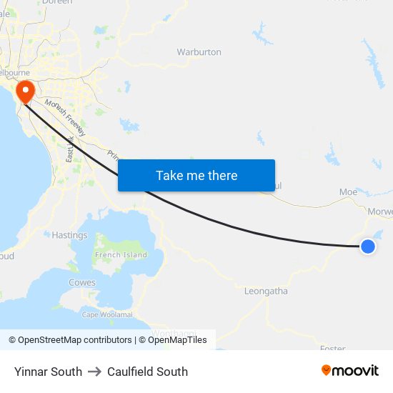 Yinnar South to Caulfield South map