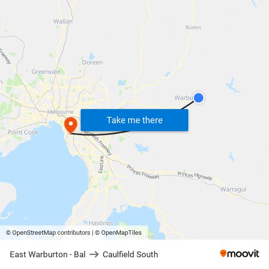 East Warburton - Bal to Caulfield South map