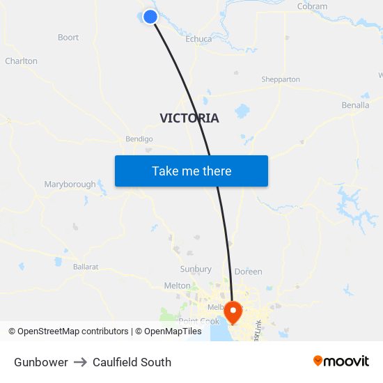 Gunbower to Caulfield South map