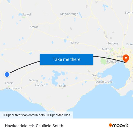 Hawkesdale to Caulfield South map