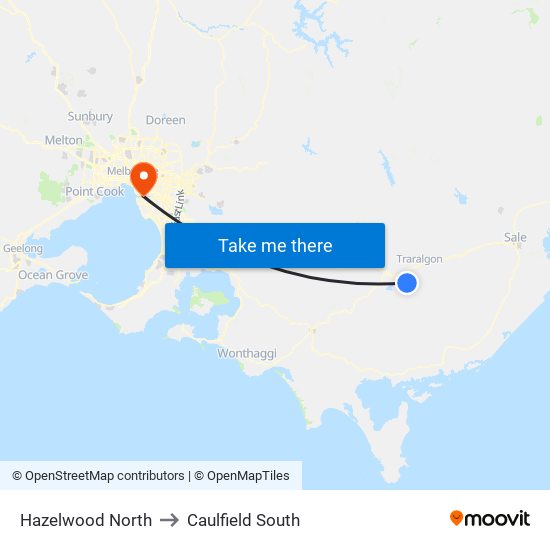 Hazelwood North to Caulfield South map