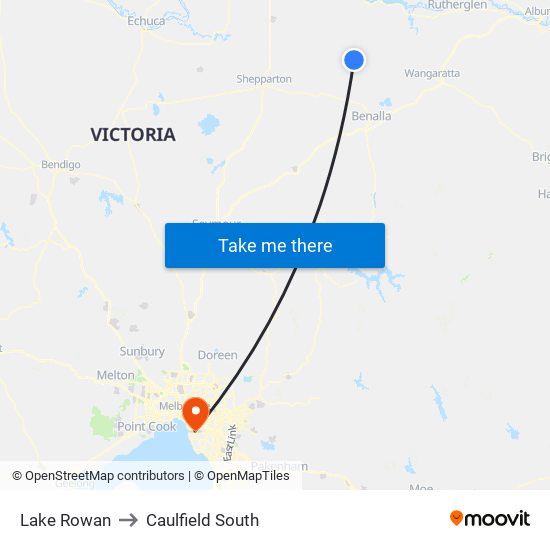 Lake Rowan to Caulfield South map