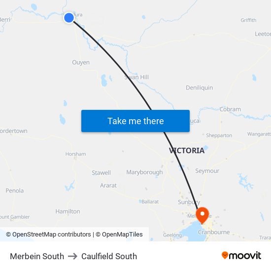 Merbein South to Caulfield South map